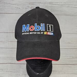 NASCAR Mobil 1 Baseball Cap Hat Men's Adjustable Black Red Pegasus